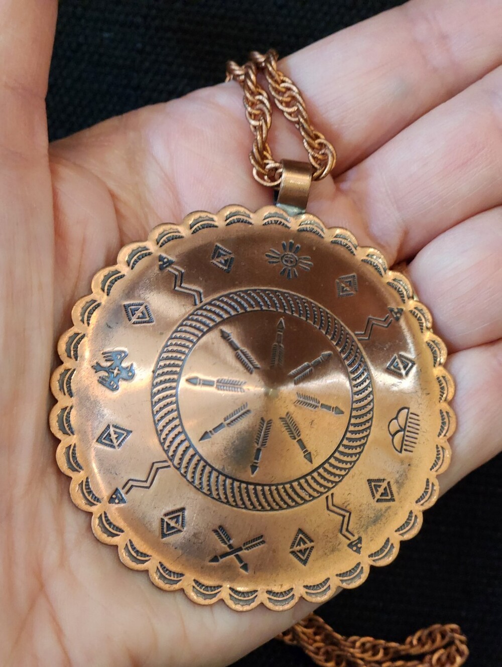 Vintage Bell Trading Post Style Copper 2" Medallion Shield Necklace Southwestern - Picture 6 of 16
